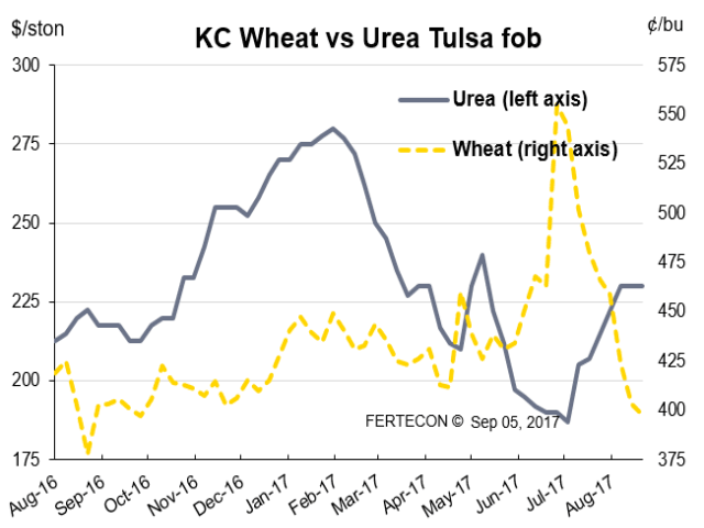 Wheat preplant demand for urea has not yet lived up to expectations. (Graphic by Karl Stenerson)